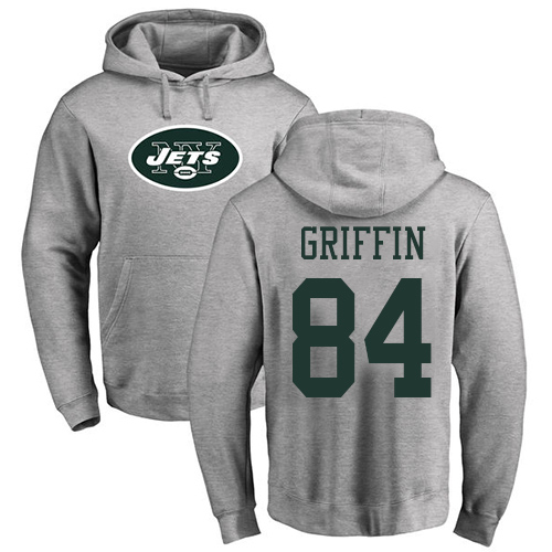 New York Jets Men Ash Ryan Griffin Name and Number Logo NFL Football 84 Pullover Hoodie Sweatshirts